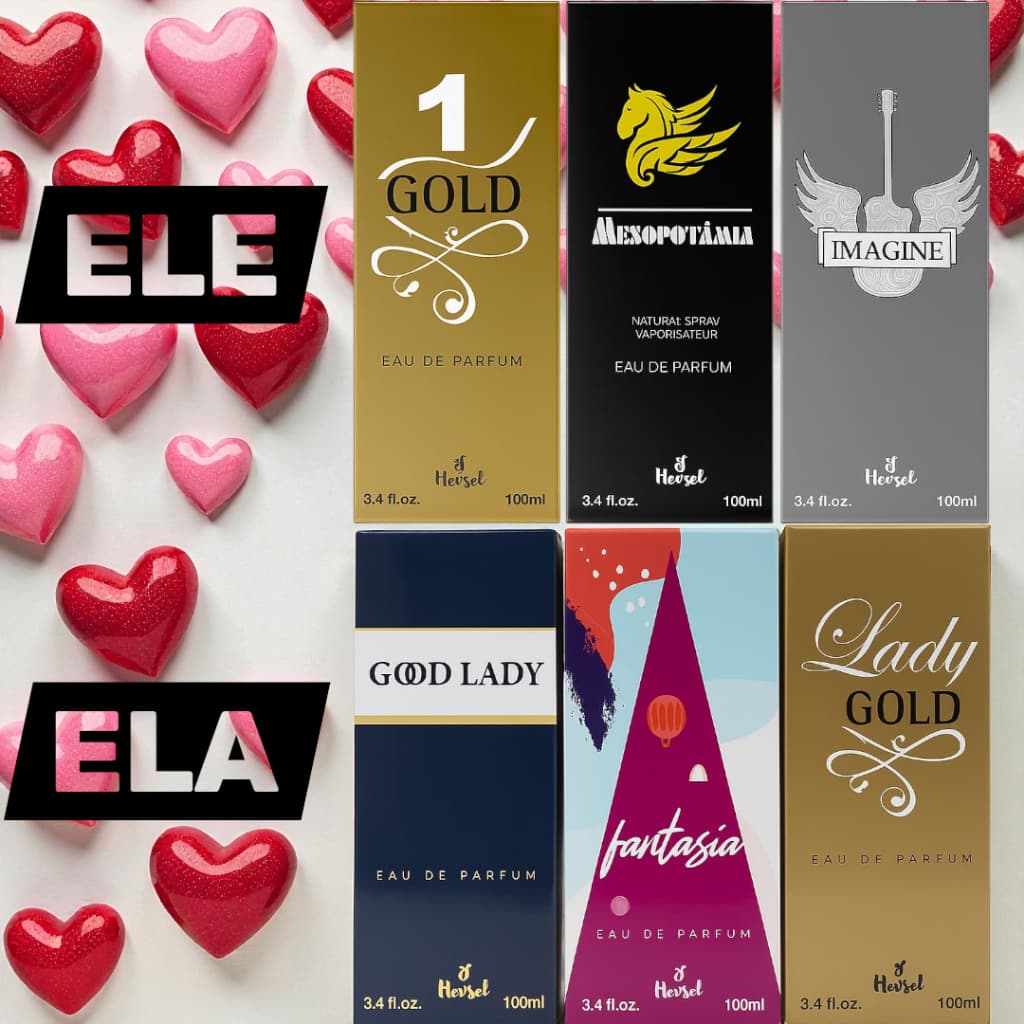 Kit Presente com 6 ou 3 Perfumes 100ml Hevsel– Para Casal Femininos Masculinos | Alta Fixação | Aproveitem a promoção