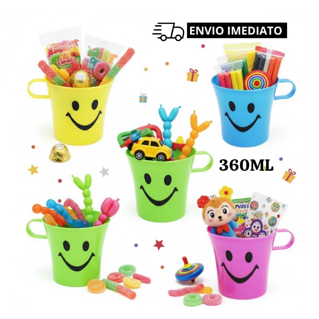 Kit 4 Canecas Carinha Feliz 250ml Infantil Festa Fim de Ano Lembrancinha Festa Presente
