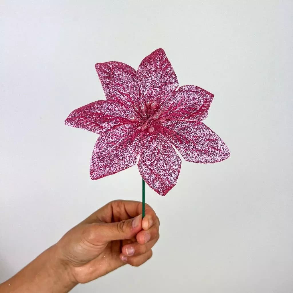 5 a 20 pcs Flor simulada Natal Glitter tridimensional grinalda acessórios decoração árvore - XD802692 ROSA