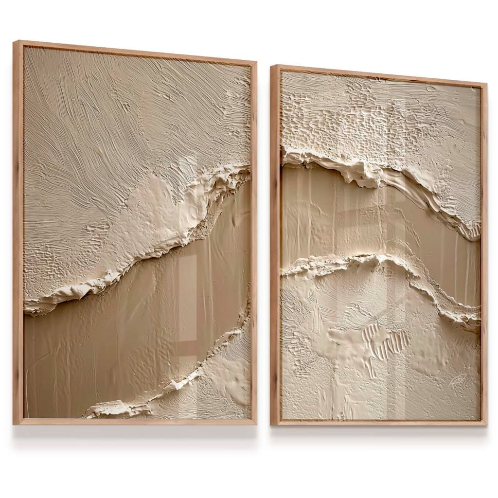 Kit 2 Quadros Decorativos Paisagem Orgânica Textura Natural 43x63 Sala Quarto