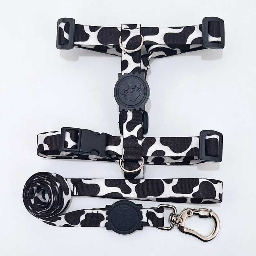 Peitoral H Anti-puxão preto e branco para cachorro