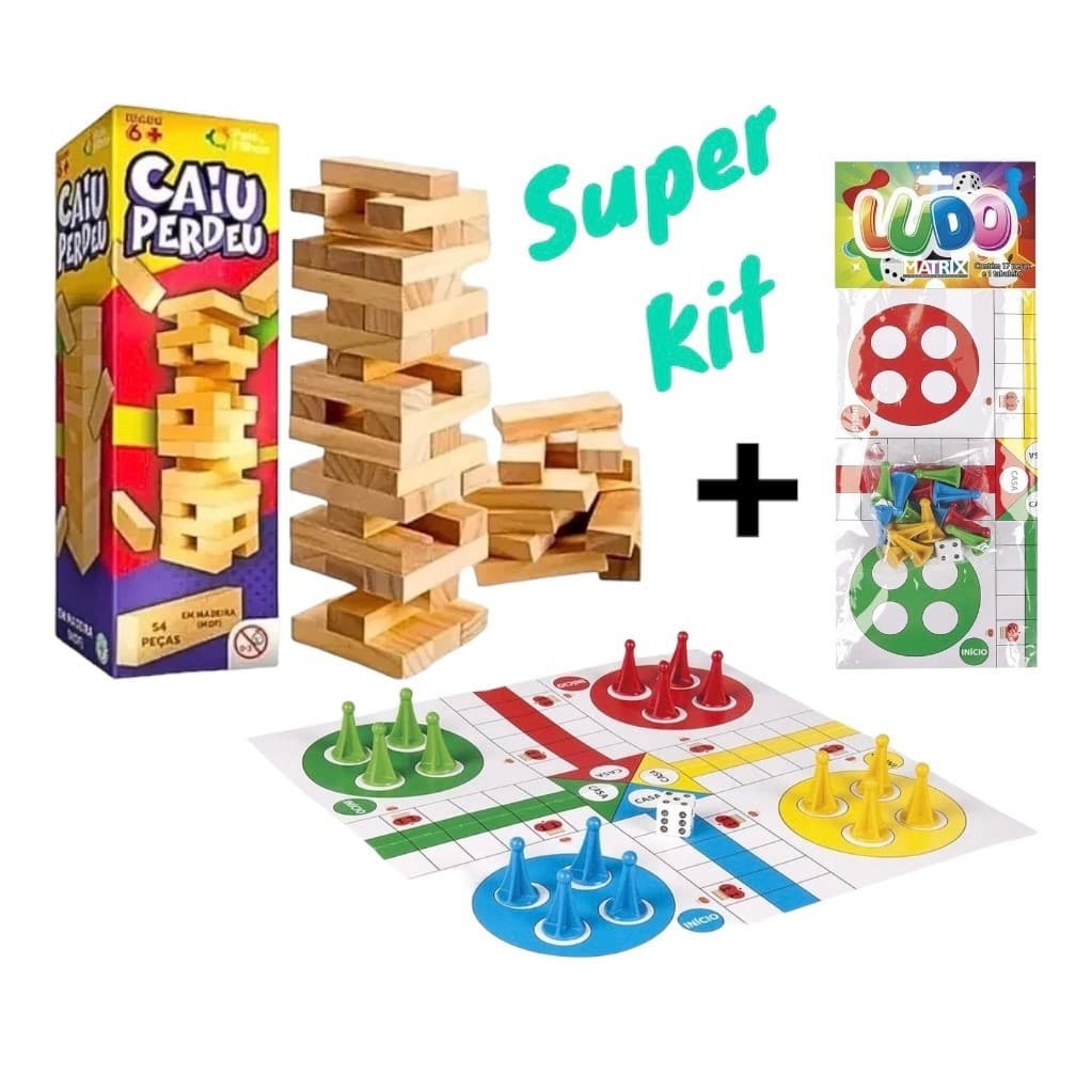 KIT Jogo Caiu Perdeu Torre Maluca De Equilíbrio e Jogo De Tabuleiro Ludo Divertida Coordenação pais e filhos