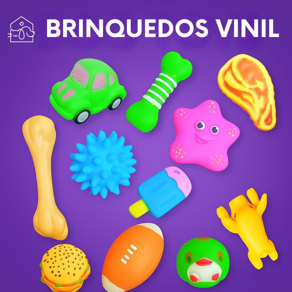 Kit 5 Brinquedos de Vinil com Apito para Cães Pequenos