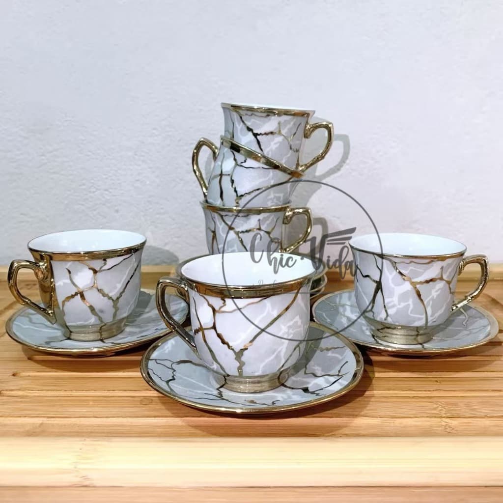 Xícara de café kit com 12 peças de Cerâmica em porcelana Rachaduras artísticas