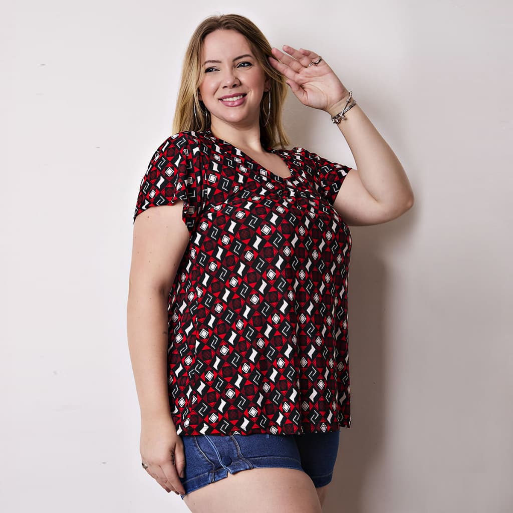 Blusa Feminina Estampada Plus Size Manga Curta Soltinha Liganete Casual Confortável Estampa Sortida