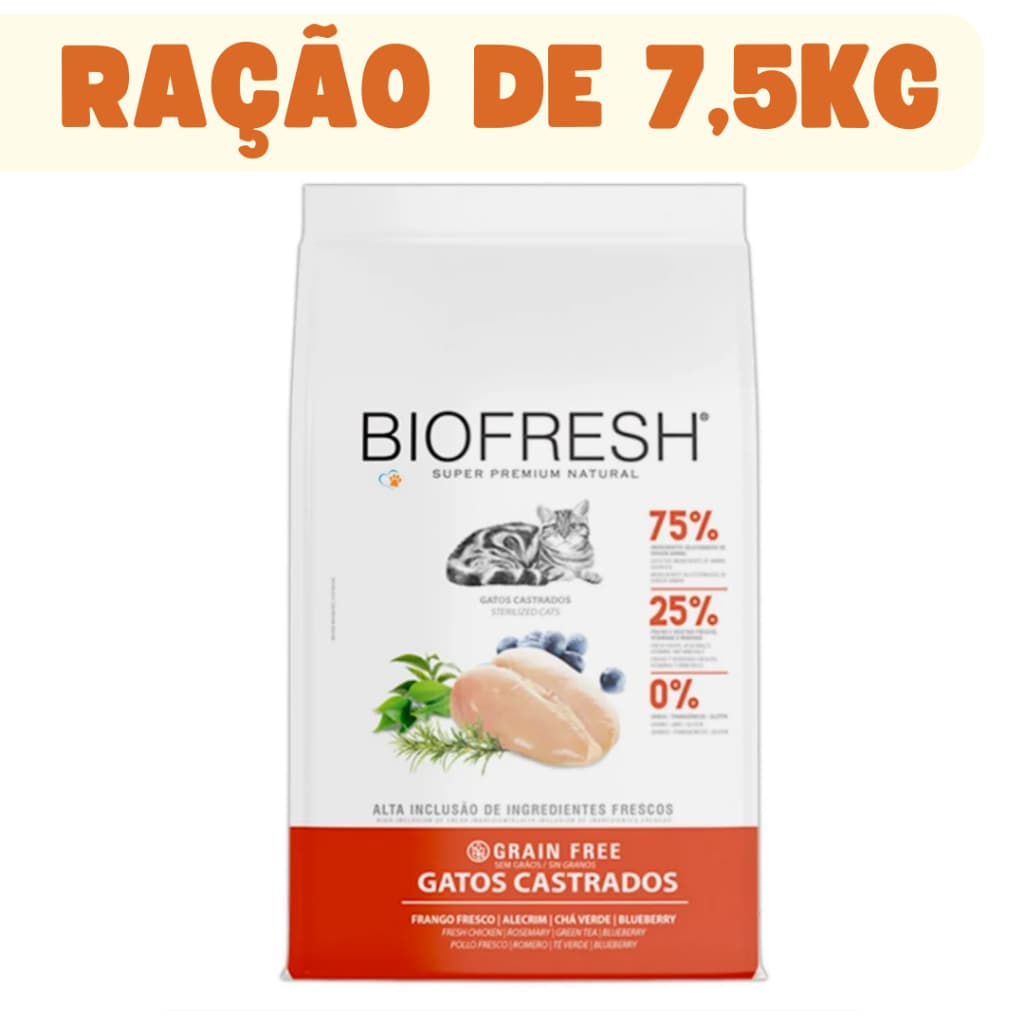 Racao Biofresh Gatos Castrados Frango 7,5kg