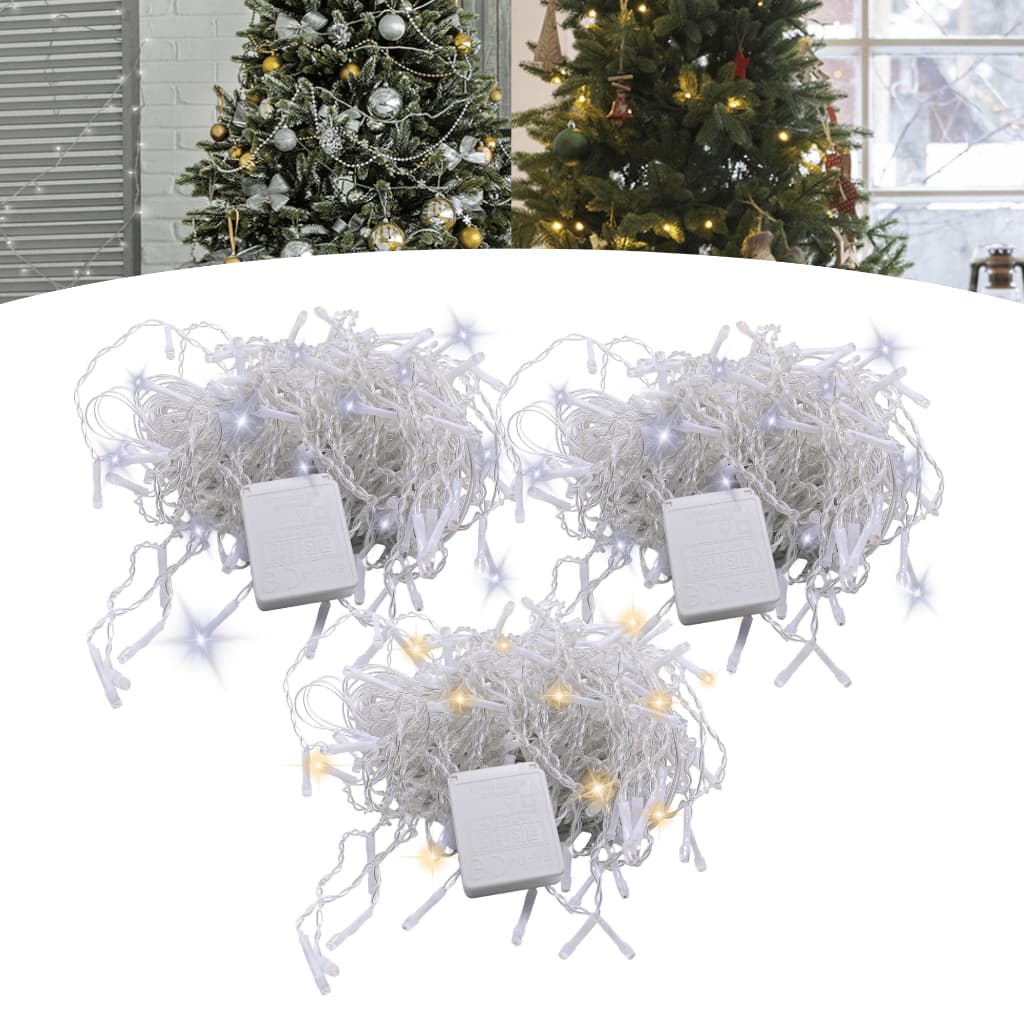 Kit 3 Cordão Pisca Natal 100Leds 9 Metros Fio Transparente 8 Funções Ideal para Decoração Natalina