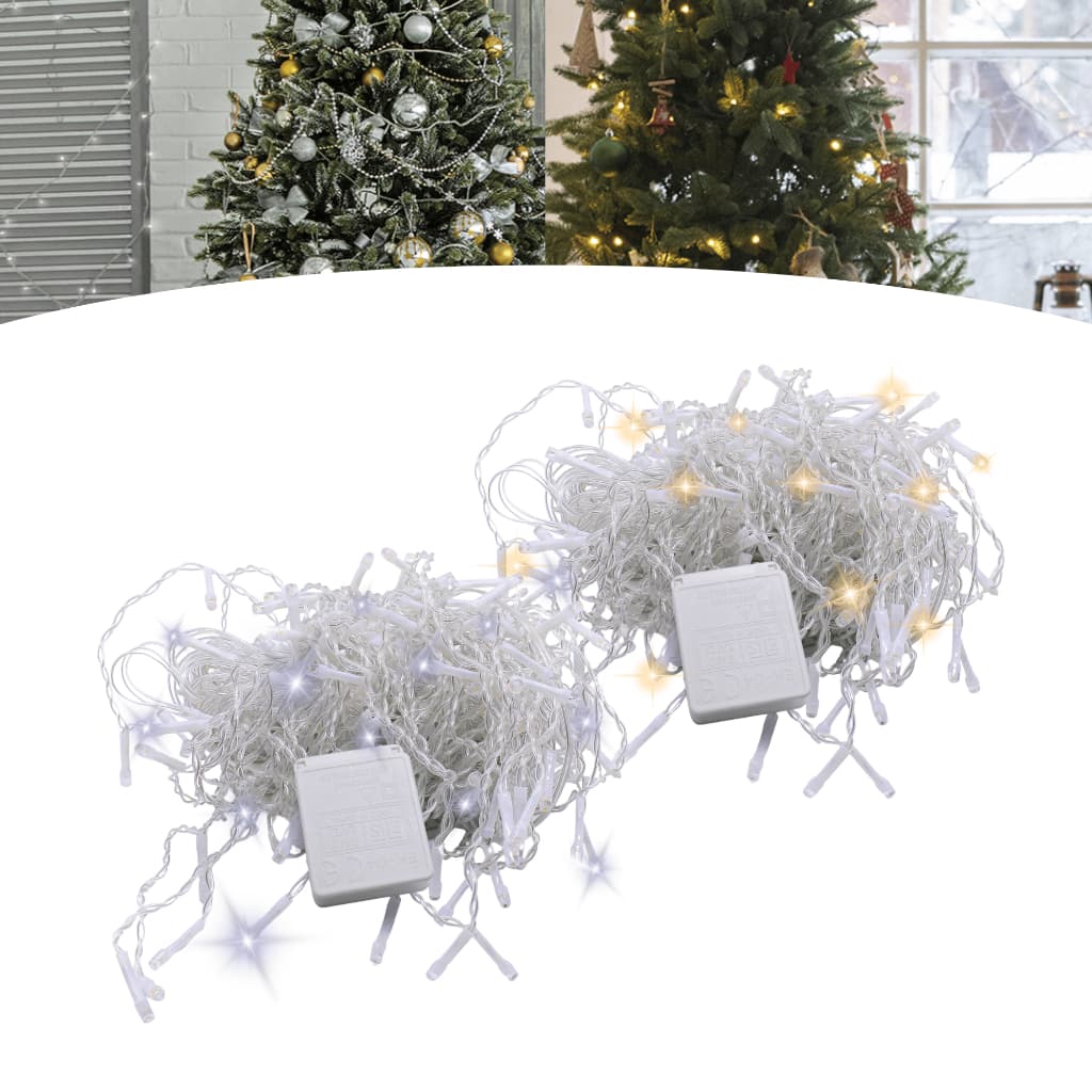 Kit 2 Cordão Pisca Natal 100Leds 9 Metros Fio Transparente 8 Funções Ideal para Decoração Natalina