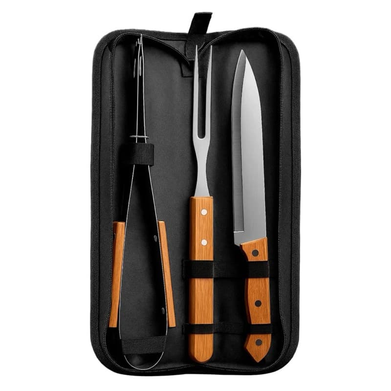Kit Churrasco Faca Utensílios Cozinha Churrasqueiro + Bolsa
