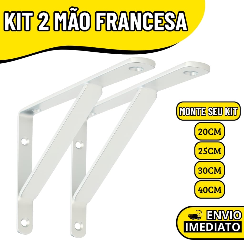 Kit 2 Suportes Cantoneira Mão Francesa para Prateleira Ferro Resistente Fixação Parede Estante
