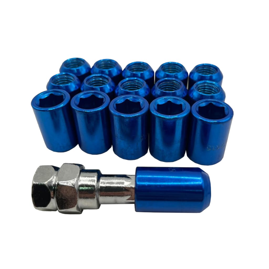 KIT 16 PORCAS LOB AZUL RODA ESPORTIVA FERRO + CHAVE ADAPTADORA 19/21MM