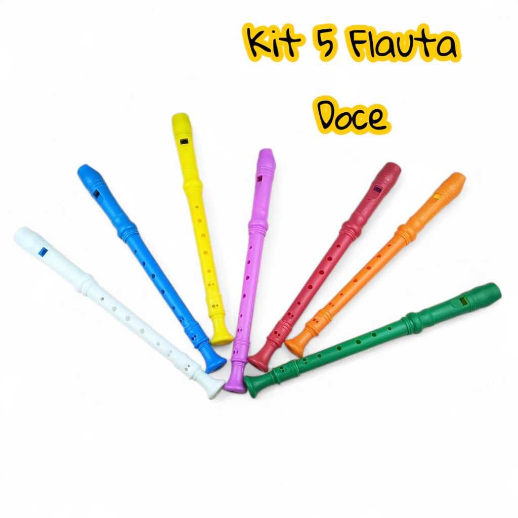 Kit 5 Flauta Doce Brinquedo Lembrancinha Festa Instrumento Musical Infantil Atacado Sacolinha