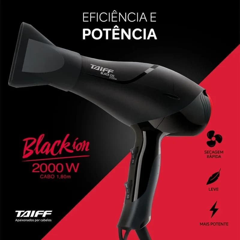 SECADOR DE CABELO TAIFF BLACK ION 127V + BRINDE