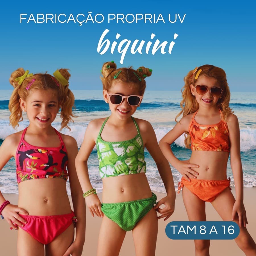 Biquíni FRENTE UNICA Infantil Menina Estampado  Moda Praia Piscina UV Conjunto Top e Calcinha 8 a 16
