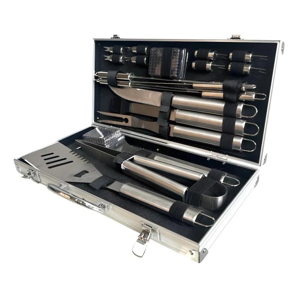 Jogo de churrasco Profissional 16 peças inox com maleta kit completo