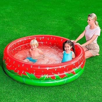 Piscina Inflável 3 Anéis 390 Litros Infantil + Bomba - Morango