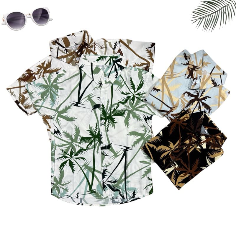 Camisa Social Floral Infantil Menino Estampada Coqueiro Grande Juvenil Viscose