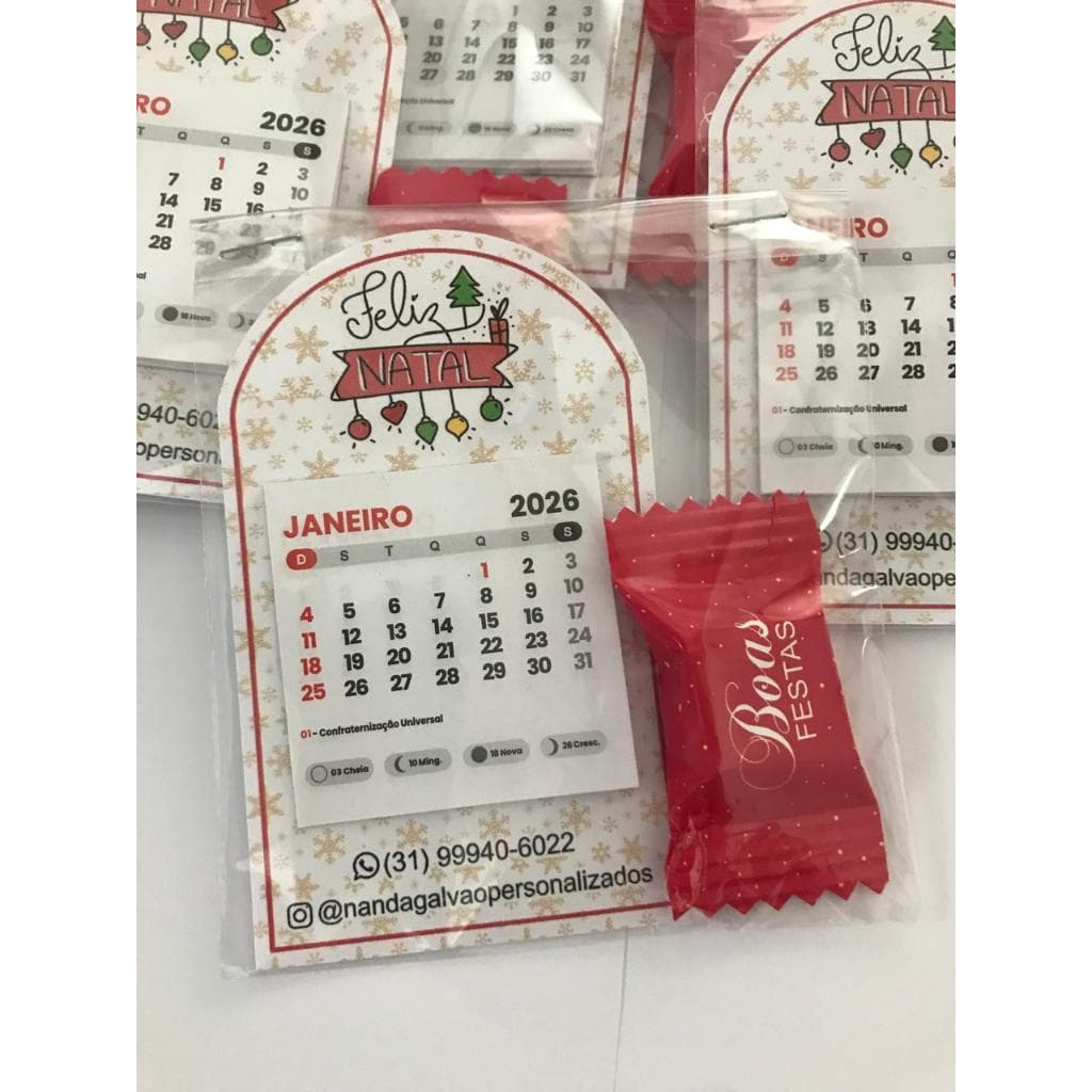 Mini Calendario 2026 *** Imã Geladeira + Bala Caramelo