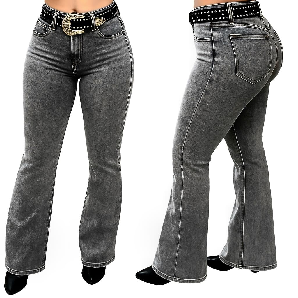 Calça Country Flare Jeans Feminina Grafite Cinza Premium Cintura Alta e Lycra Rodeio Cavalgada West