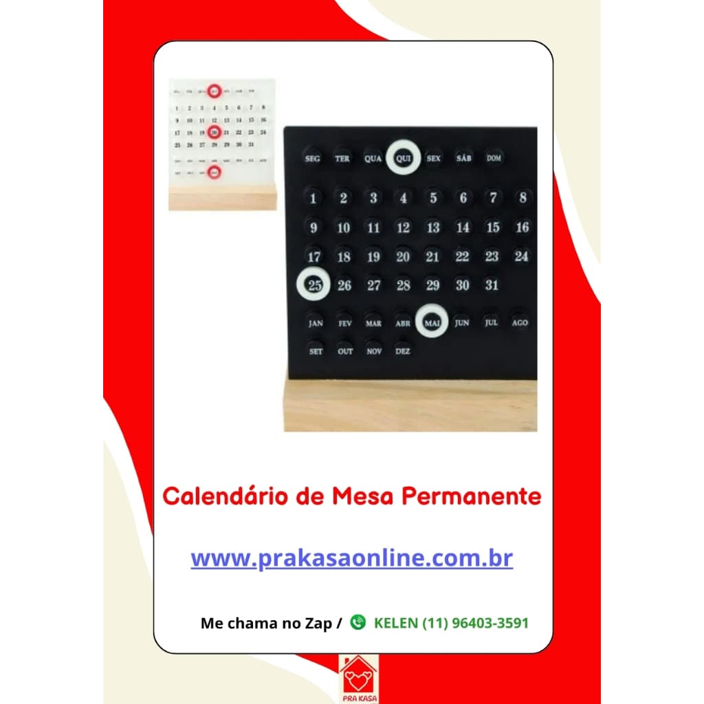 Calendário de Mesa Vintage com Anéis Deslizantes