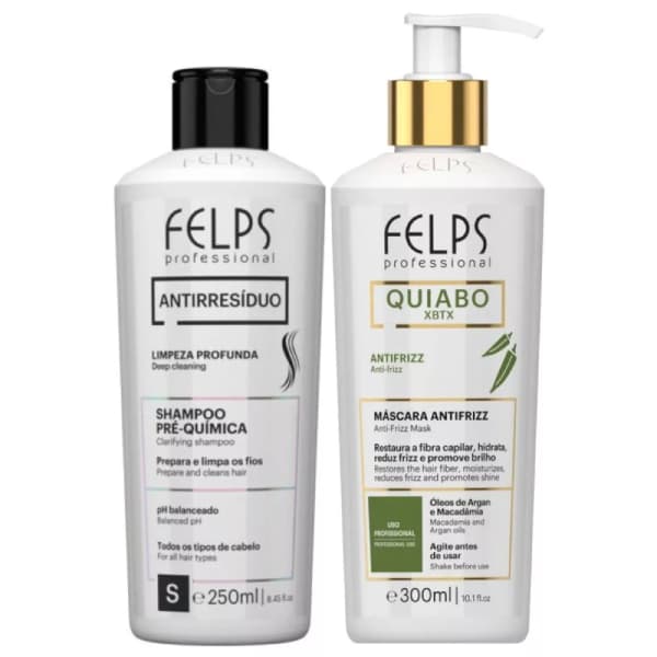 Felps - Kit Quiabo Okra Alinhamento Capilar 300ml (antifrizz) + Shampoo Antirresíduo 250ml