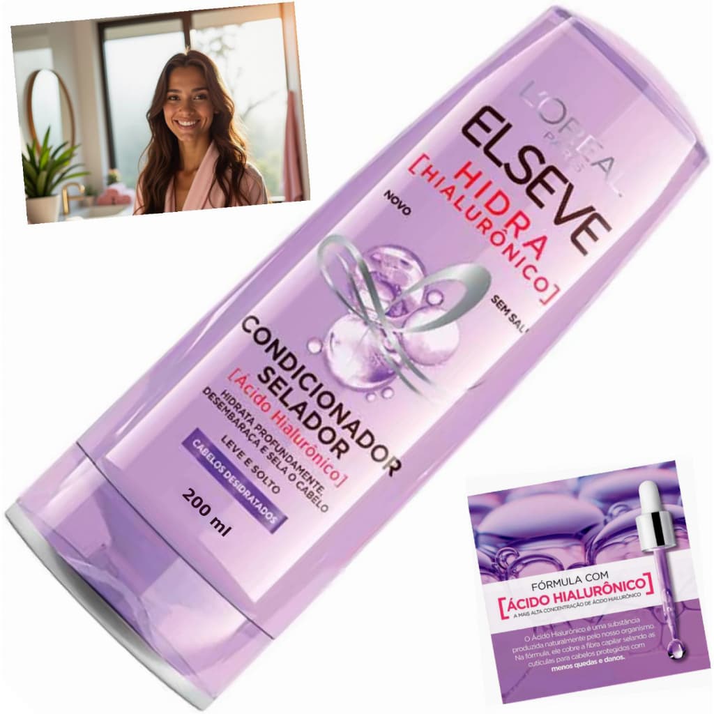 Condicionador Selador Elseve Hidra Hialurônico 200ml Hidratação Instantânea Cabelos Resistente e Macios