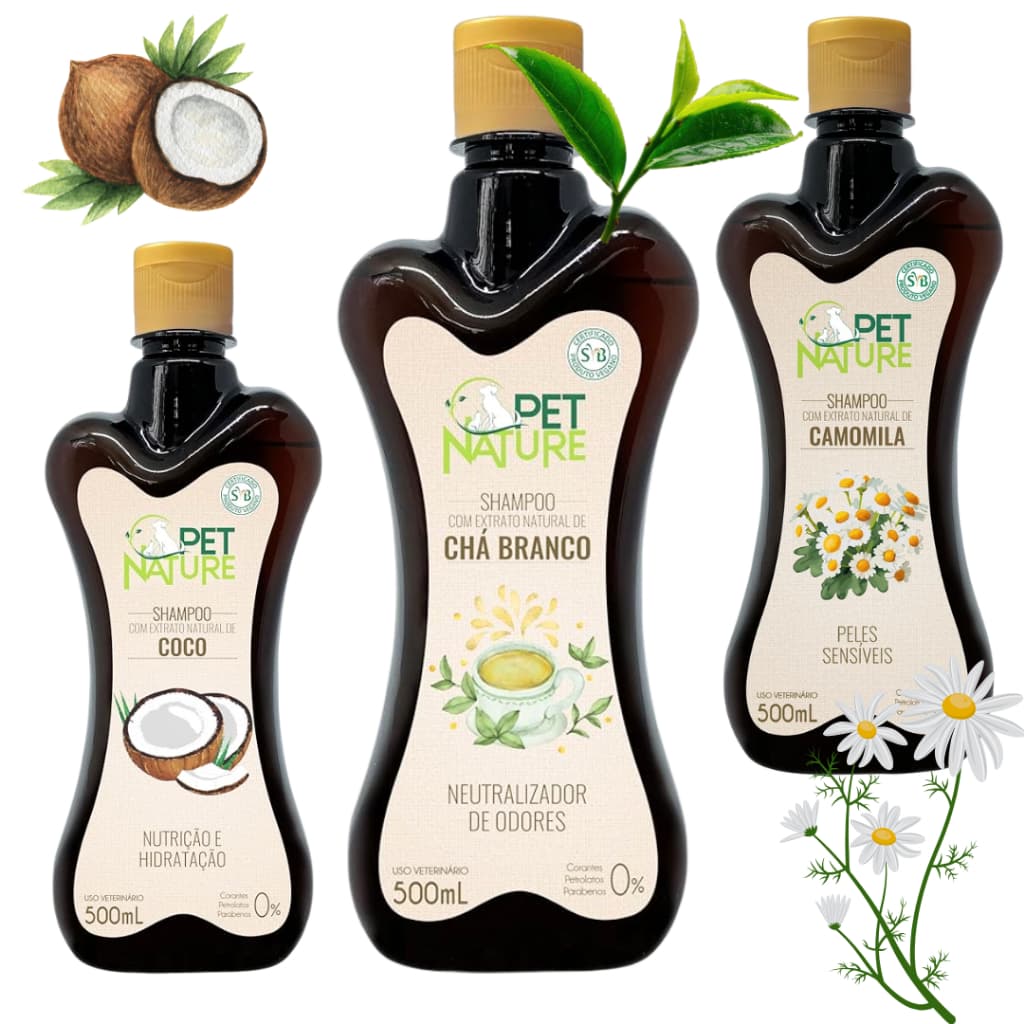 Shampoo Pet Nature COCO * CHA BRANCO * ou CAMOMILA 500ml Petbrilho - Escolha