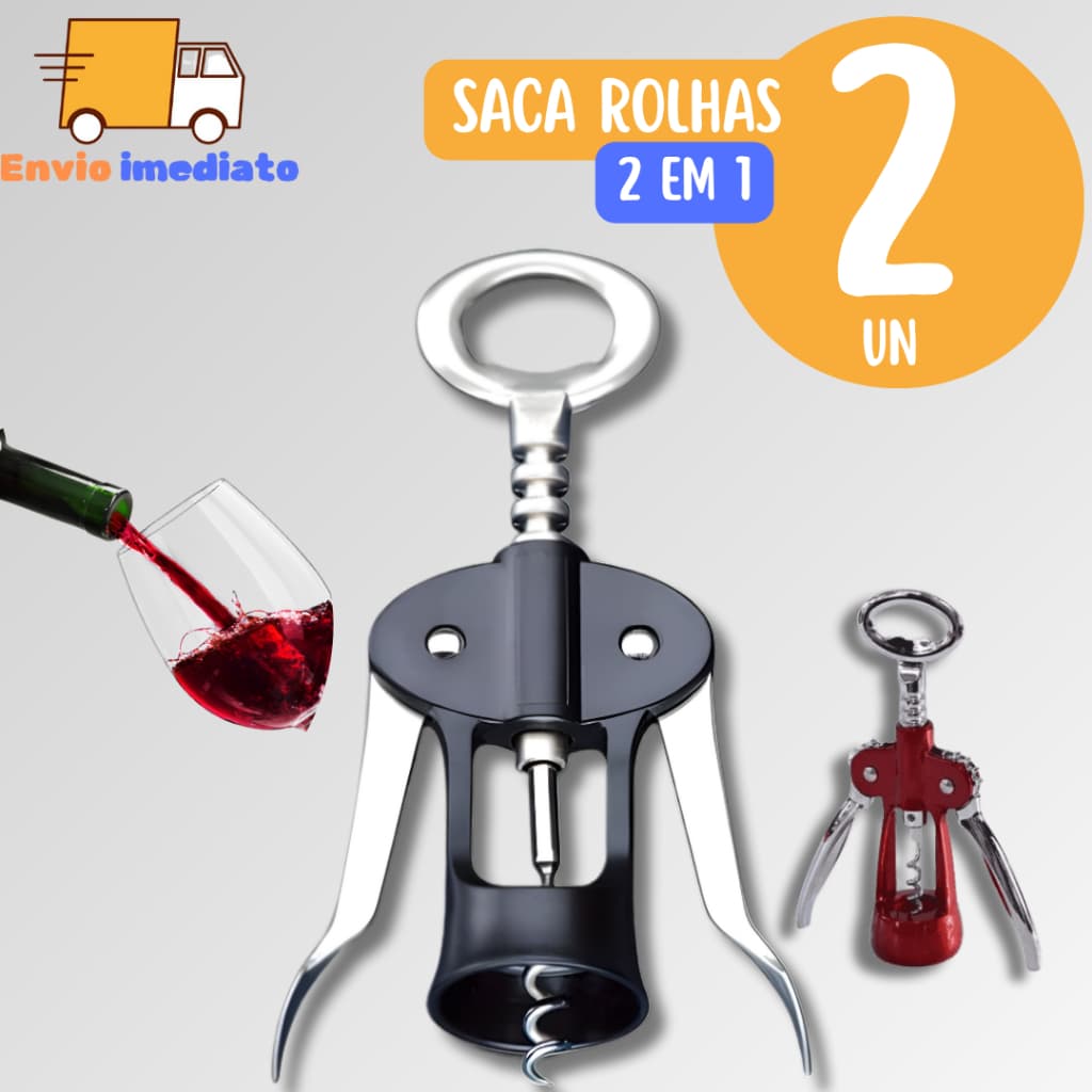 Kit 2 Saca Rolhas Abridor de Garrafa Inox 2em1Reforçado Manual para Casa Cozinha Adega Vinicula Bar