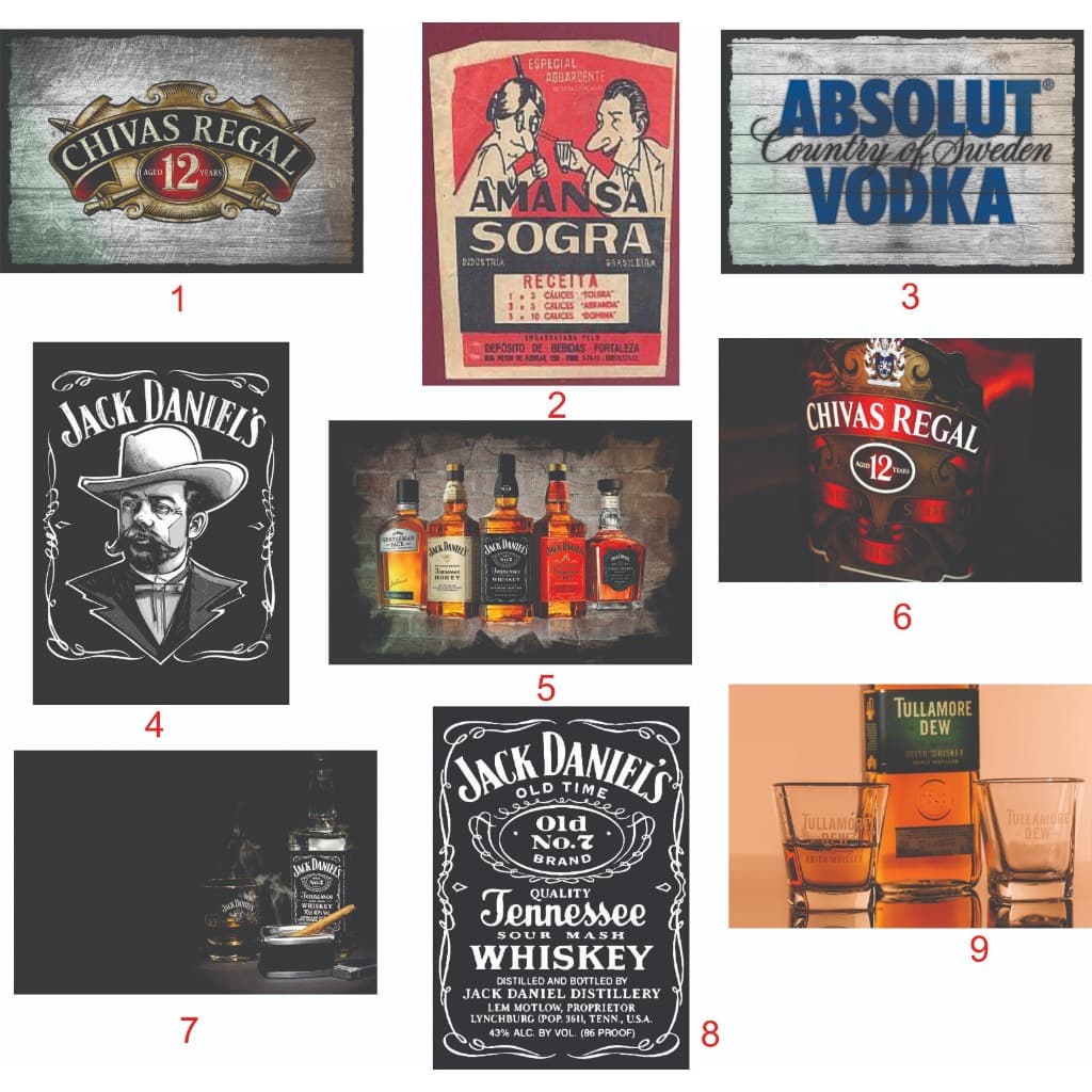 Kit 10 Placas Decorativas de mdf 20x30 cm Bebida Cerveja Whisky Vodka Drinks Pronta Entrega