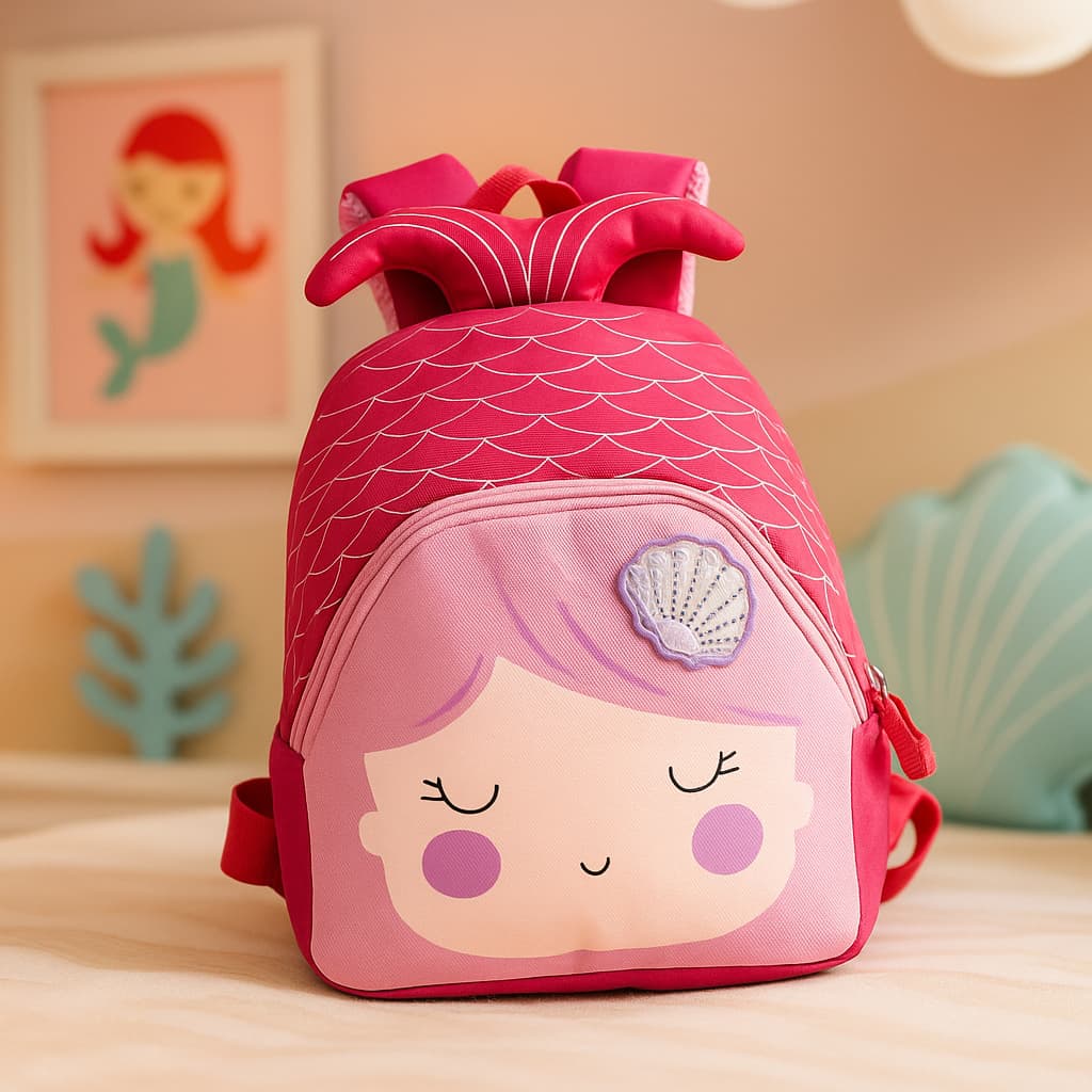 Mini Mochila Infantil Sereia Brilhante Com Concha Pequena Escolar Passeio Menina Alça Acolchoada