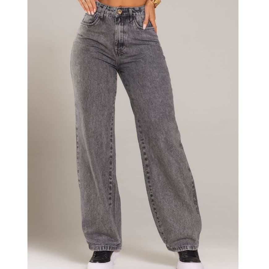 Calça Jeans Feminina Wide Leg Cargo Pantalona Sem Elastano Premium