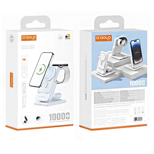 Carregador Por Indução Turbo 42.5W Com Power Bank 10000mAh Carregamento Sem Fio 4 em 1 BTE-88