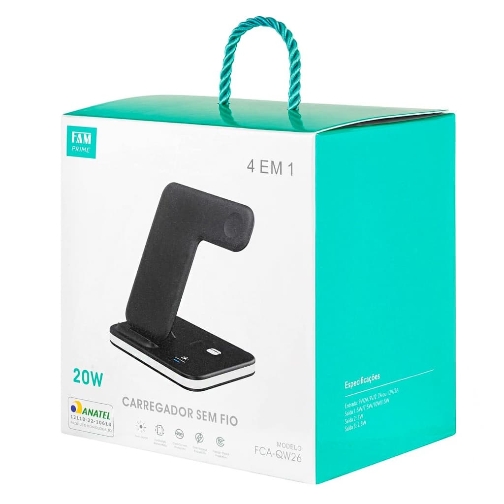 Carregador Sem Fio 4 EM 1 Por Indução 20W Carrega Celulares, Fones De Ouvido E Relógios FCA-QW26