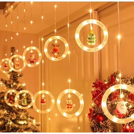Decoração Cascata Natal Com Pisca Pisca Led Estrela Lua Papai Noel Neve Luz Branco Quente Sacada BIVOLT