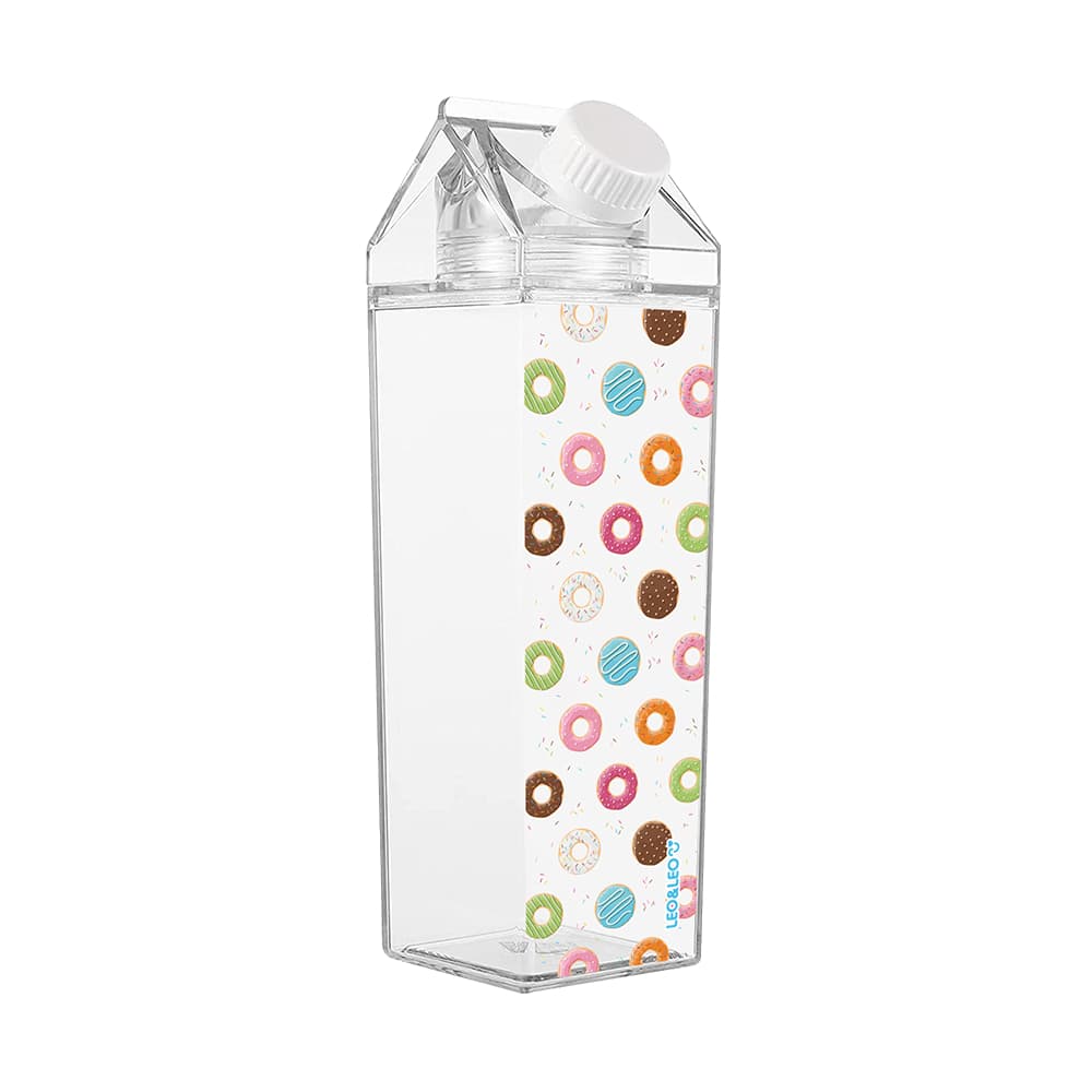 Garrafa Plástica Donuts Leo&Leo 400ml – Formato Caixinha de Leite Transparente