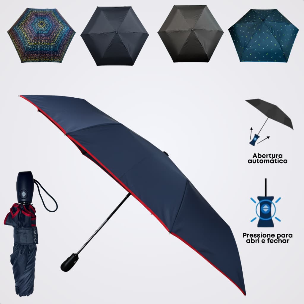 Guarda Chuva Portátil Cabe Na Bolsa Reforçado Abre E Fecha Automático Proteção Solar UV UPF50+