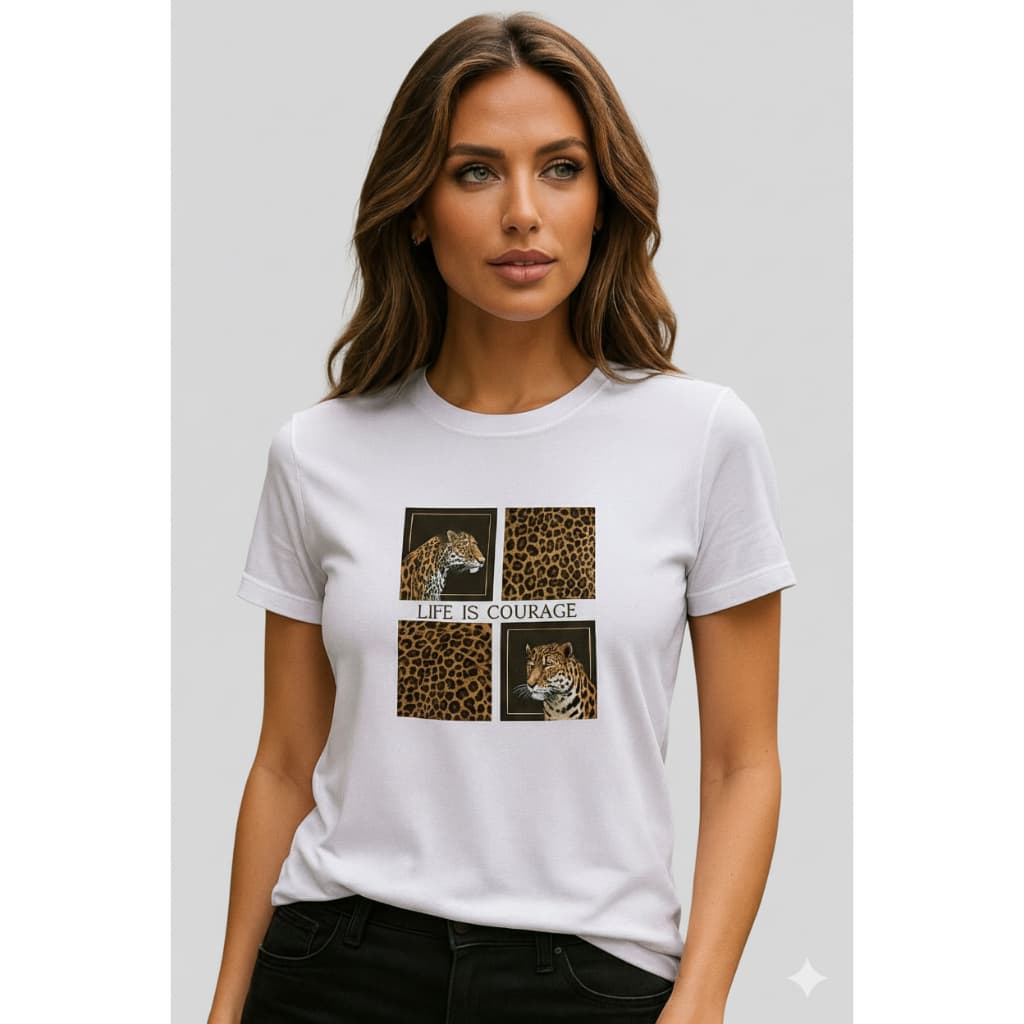 Camiseta Blusa Feminina Estilosa Estampa Onça 100%Algodão