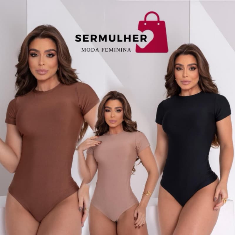 Kit 3 Body Feminino Manga Curta Basico em Suplex