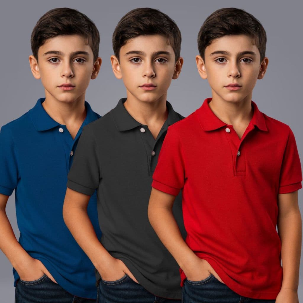 Kit 3 Polos Infantis Premium Cores Sortidas Casual e Escolar