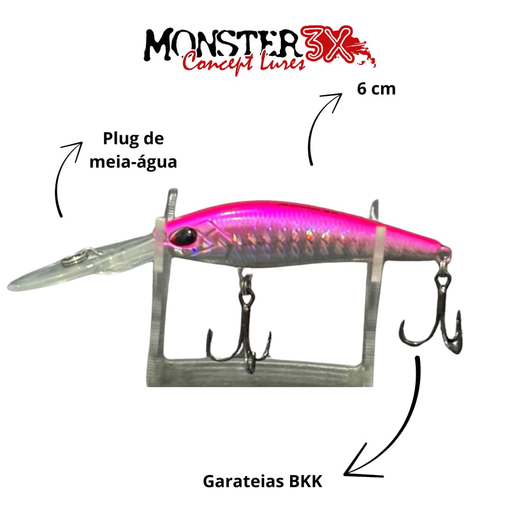 Isca artificial tucunaré – Cranck Monster 3X – 6cm 7g – Monster 3X – Plug tipo Cranck