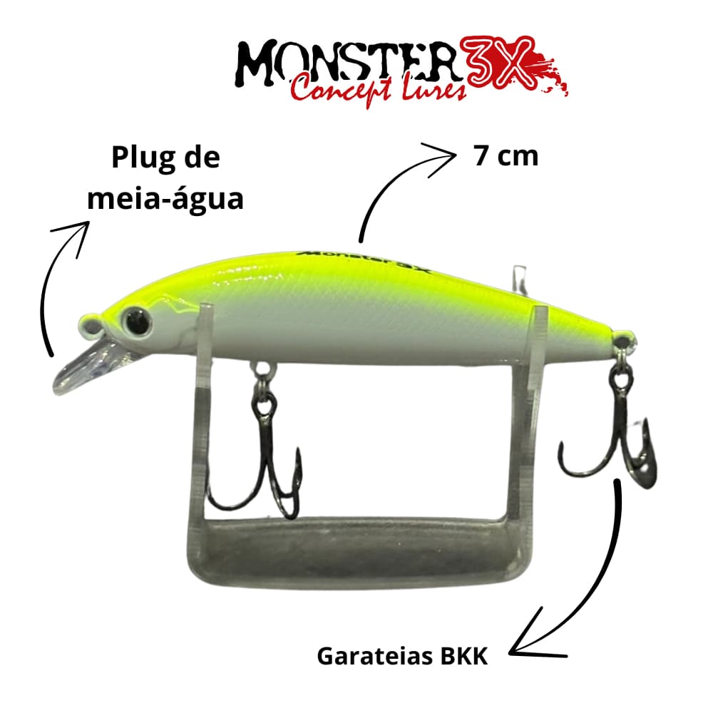 Isca artificial tucunaré – Flash One Monster 3X – 7cm 7,5g – Monster 3X – Plug Meia Água