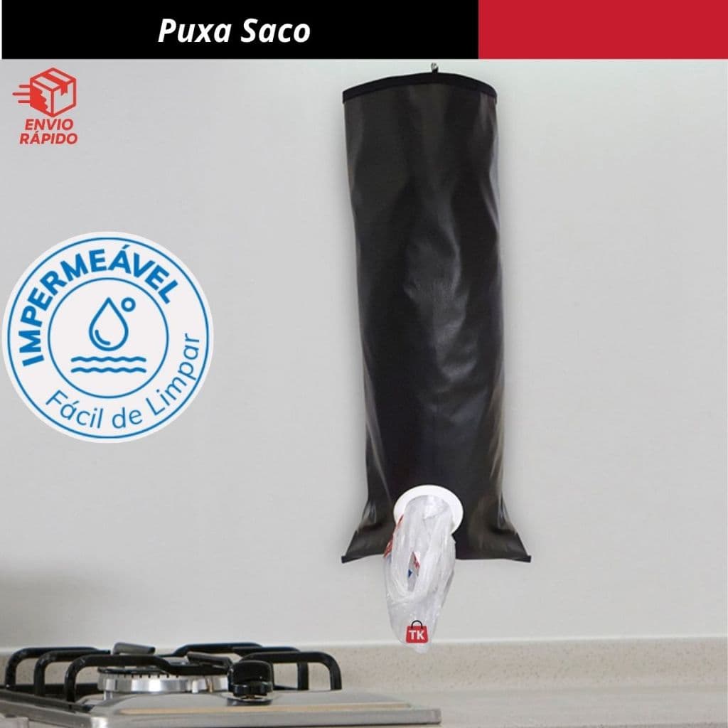 Puxa-Saco de Parede Preto 50x20cm Organizador de Sacolas
