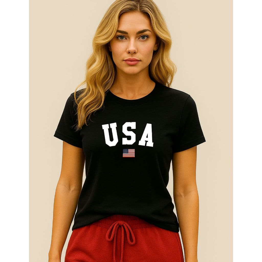 Camiseta T-shirt Feminina Linda Manga Curta Gola Redonda USA 100% Algodão