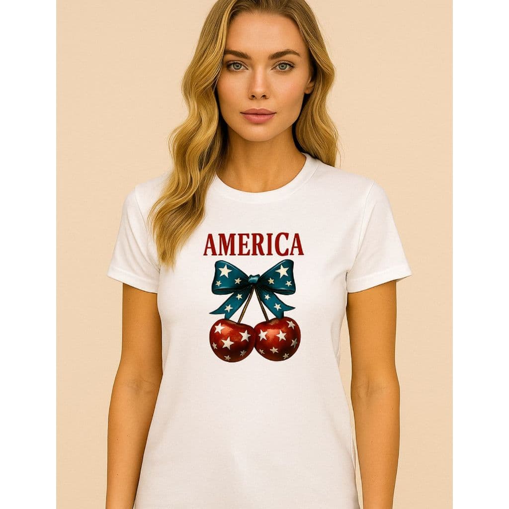 Camiseta Feminina Linda Estilosa 100% Algodão Ogânico Cereja Americana