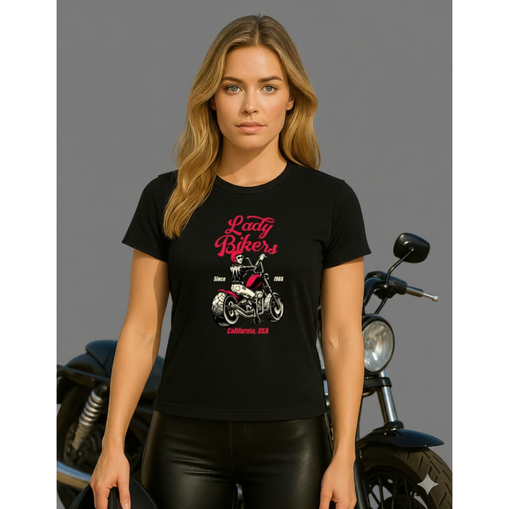 Camiseta T-shirt Feminina Estampa Vintage Lady Bikres Rock Tendência 100%Algodão