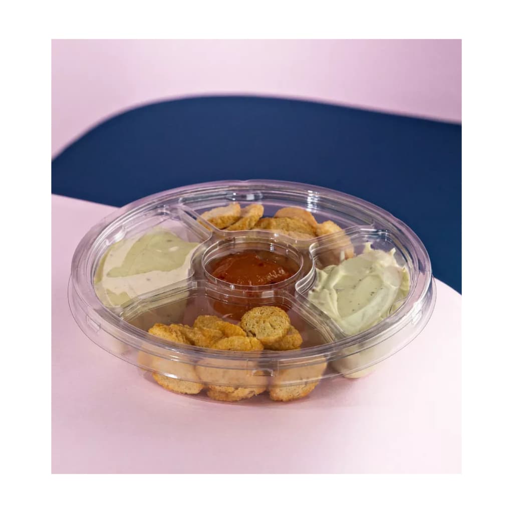 Kit 5-10 Unidades Petisqueira Bandeija 4 divisórias G540 Cristal para Petiscos Doces e Salgados Festas