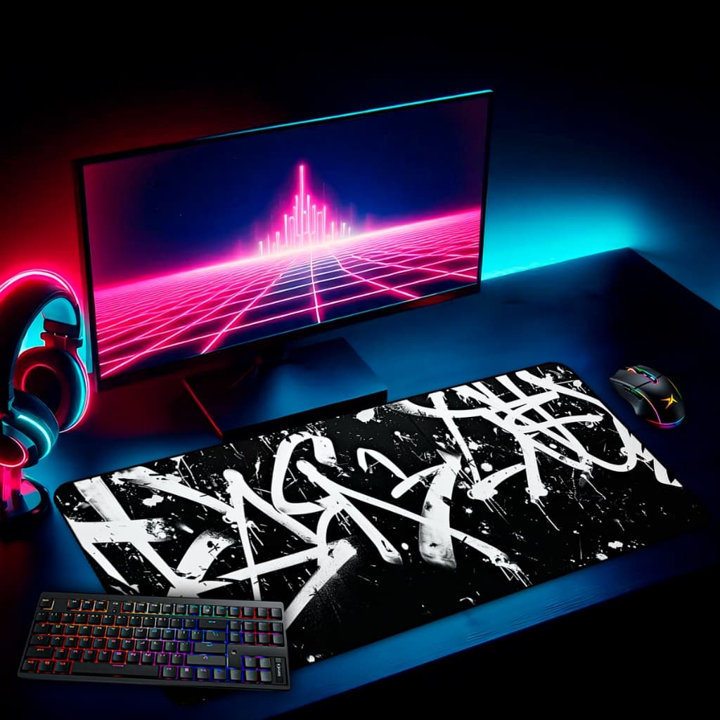 Mouse Pad Grande Gamer Antiderrapante Diversos Tamanhos Tema Abstrato,Neon & Animais Borda Costurada