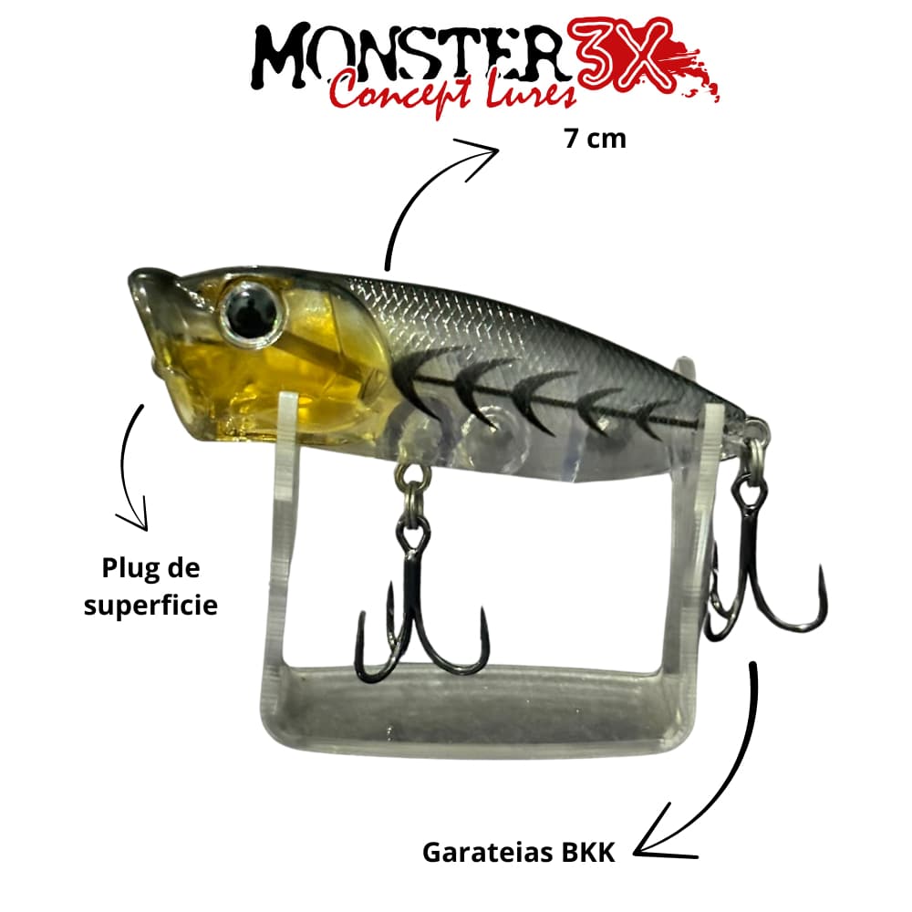 Isca artificial tucunaré – Pop Frog – 7cm 112g – Monster 3X – Plug de Superficie Popper