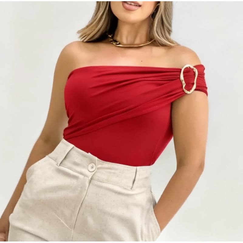 Body Mula Manca com Fivela Dourada Feminino Elegante | Look Festa Natal Ano Novo Moda 2025