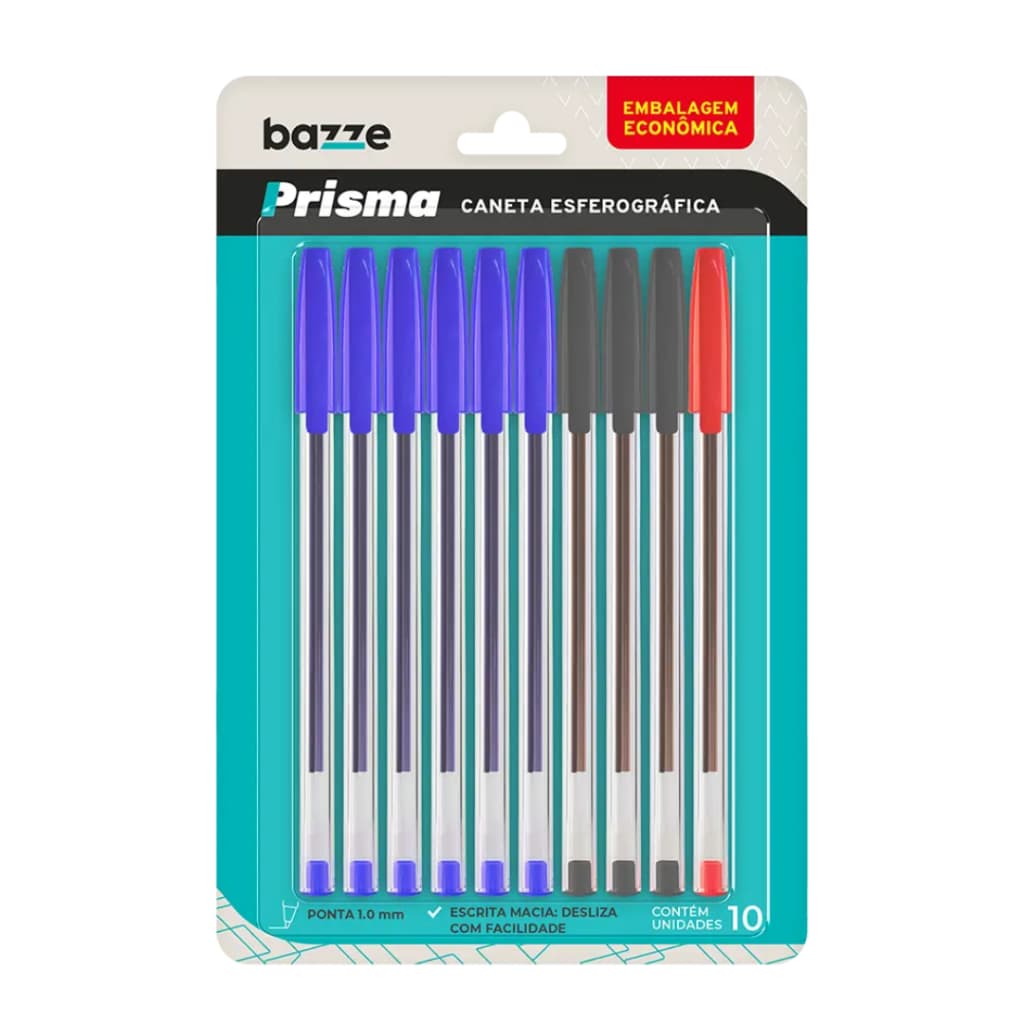 Kit C/10 Canetas Esferográfica 1.0mm Prisma Bazze
